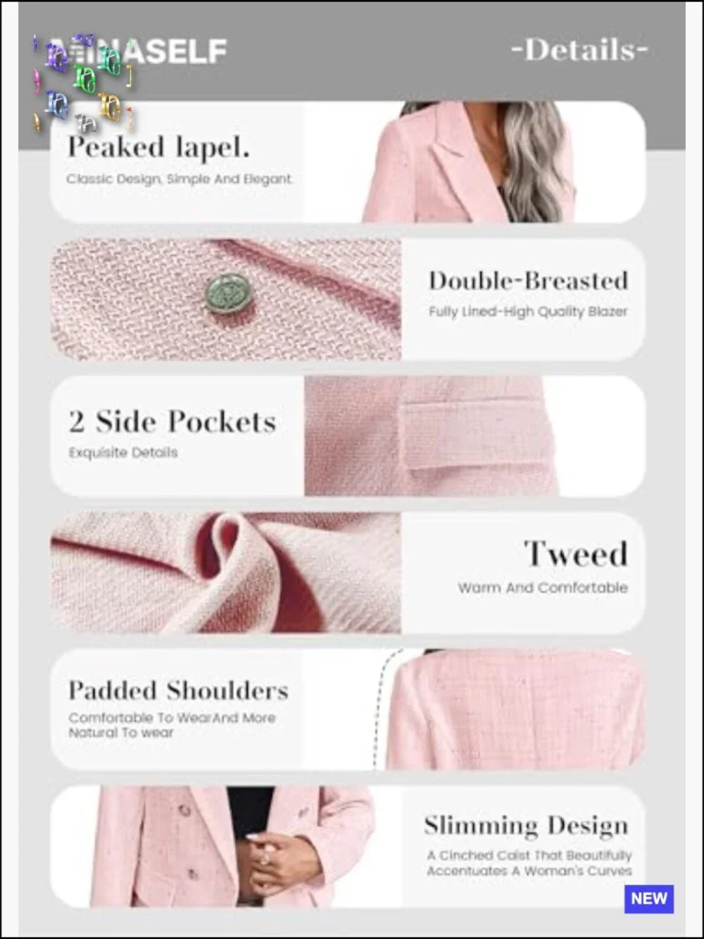 Tweed Plaid Blazer Jacket Elegant Business Casual Work Coat Fully Lined - Picture 6 of 6